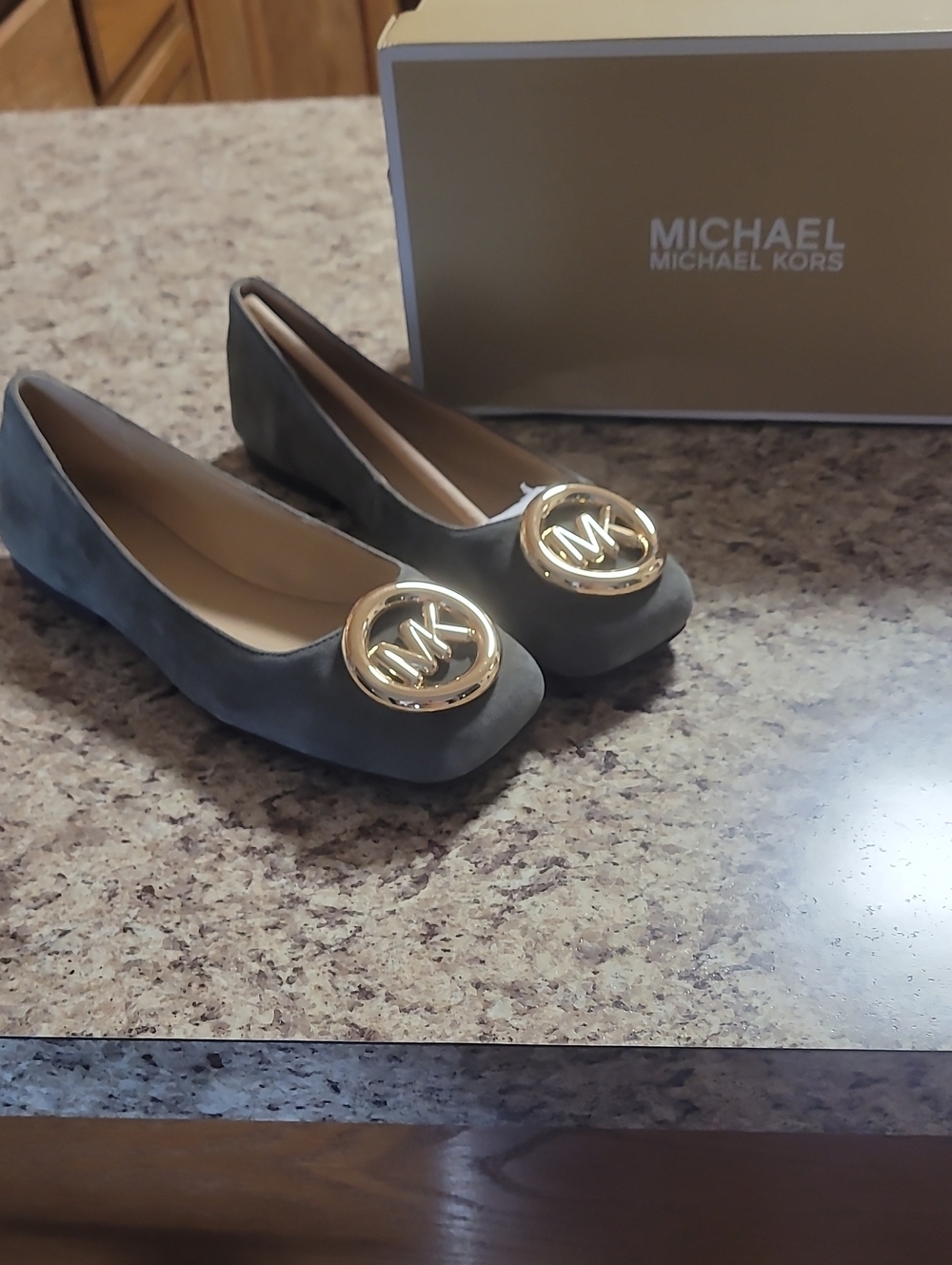 Michael Kors Charcoal Suede Logo Disc Ballet Flats